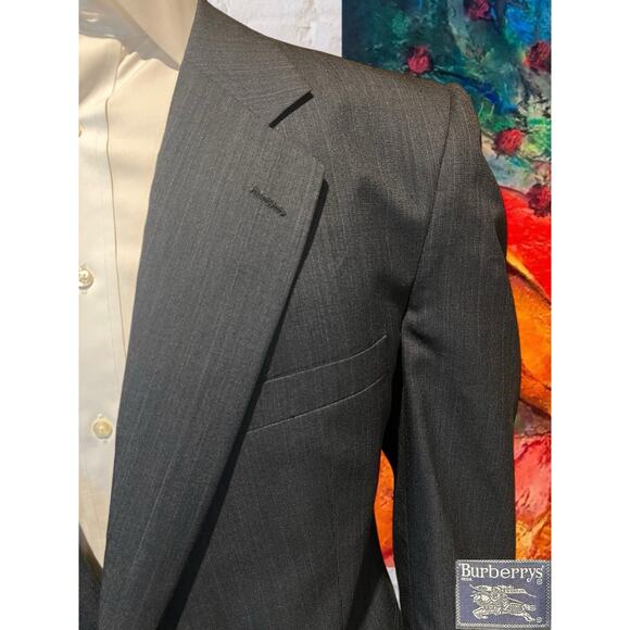 Vintage Burberry 44L 40x31 Gray 2 Piece Suit with Red Suspenders Quality - Picture 5 of 16